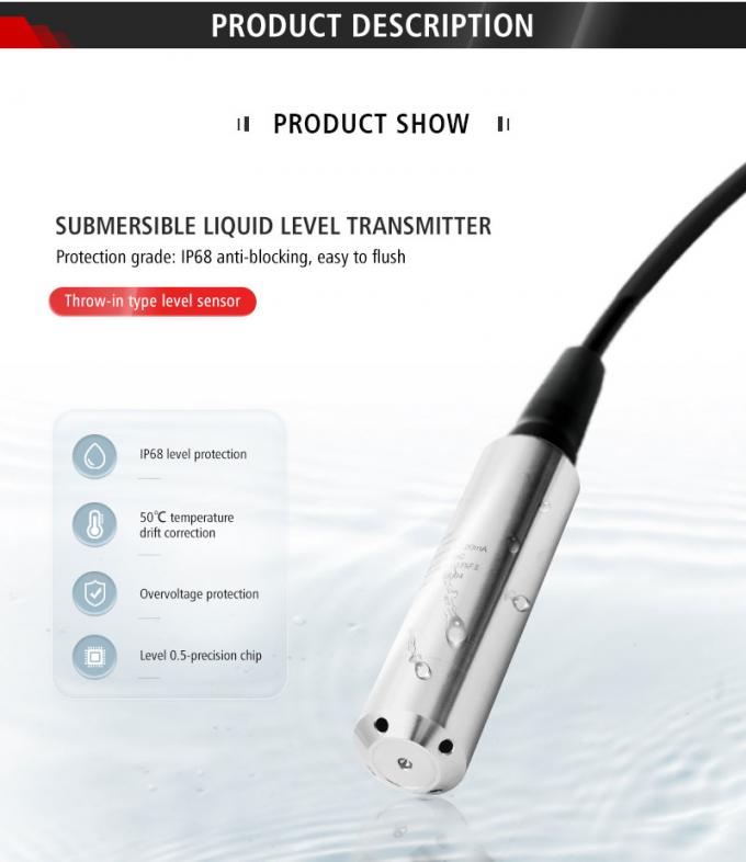 Rujia 4-20ma Submersible Liquid Level Sensor Indicator Transmitter Hydrostatic Water Level Sensors For Sewage Water Treatment 0