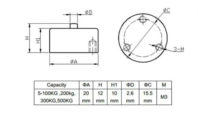 Compression type sub miniature button load cell 300kg 500kg